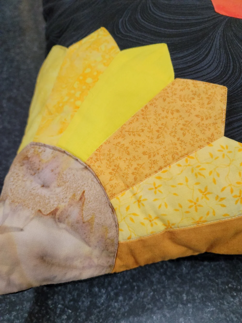 Handmade Patchwork Pillow  Fan Sunburst Autumn Tones Quilted Accent